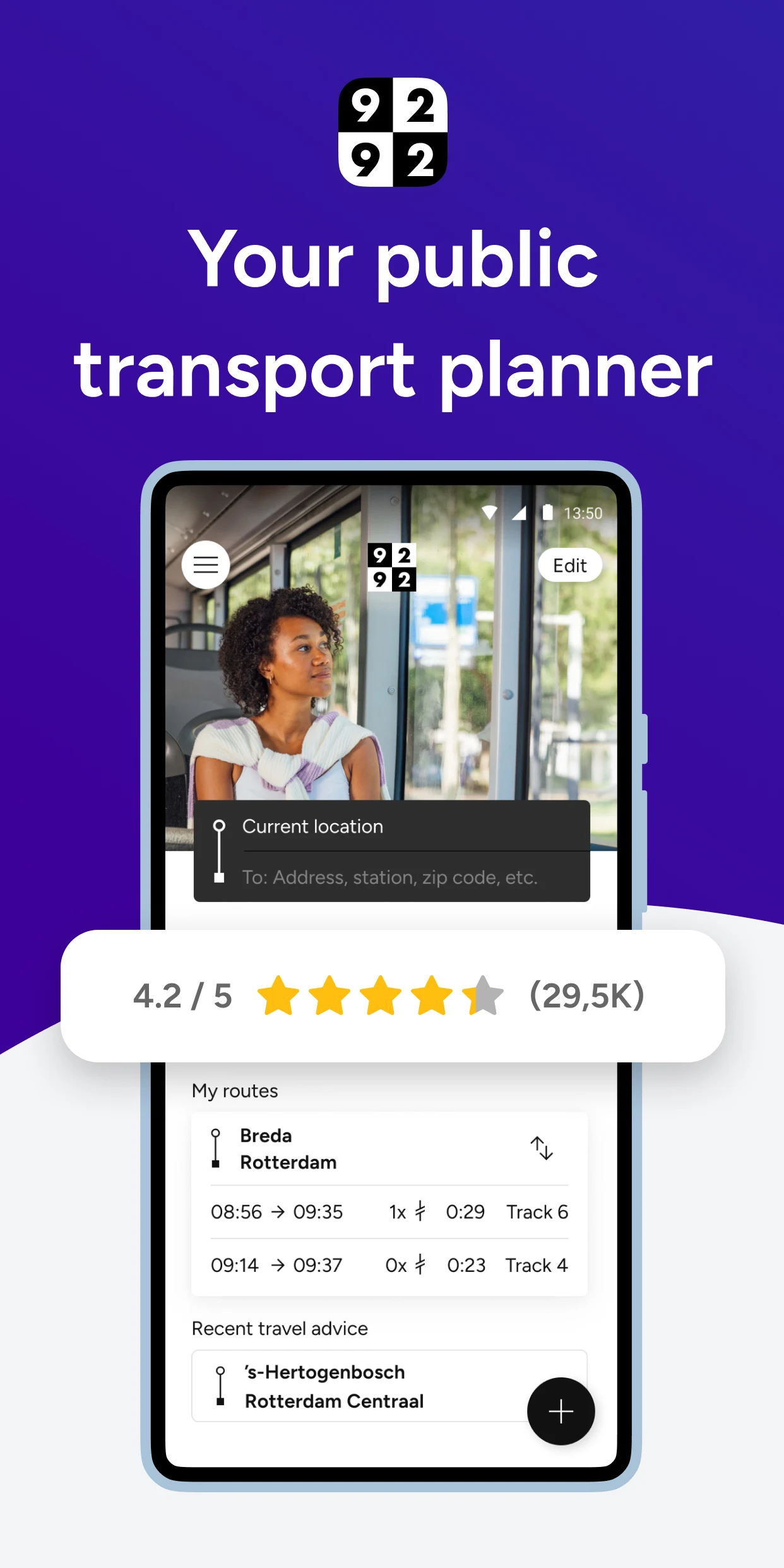 9292 travel planner + e-ticket screenshot