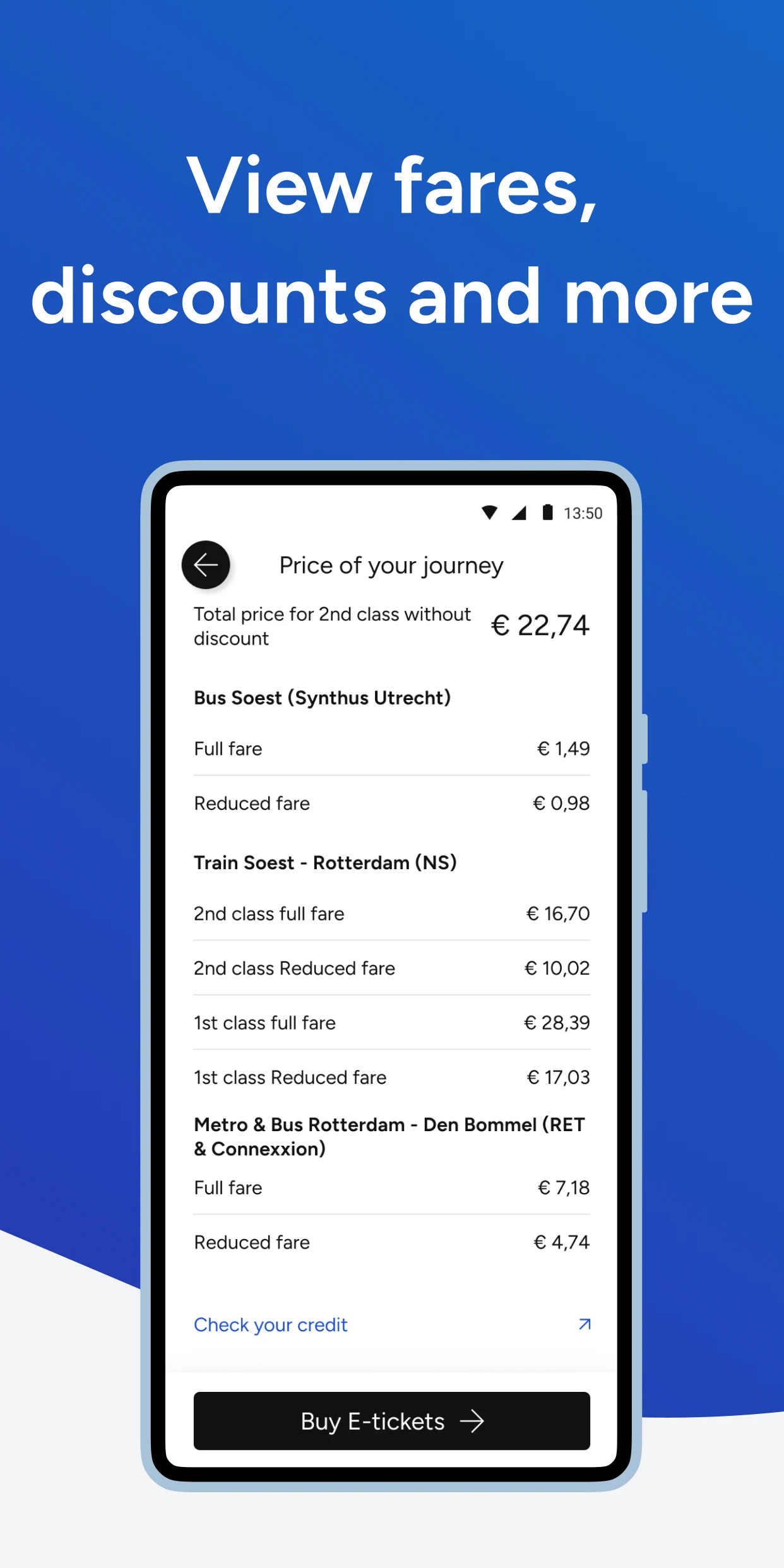 9292 travel planner + e-ticket screenshot