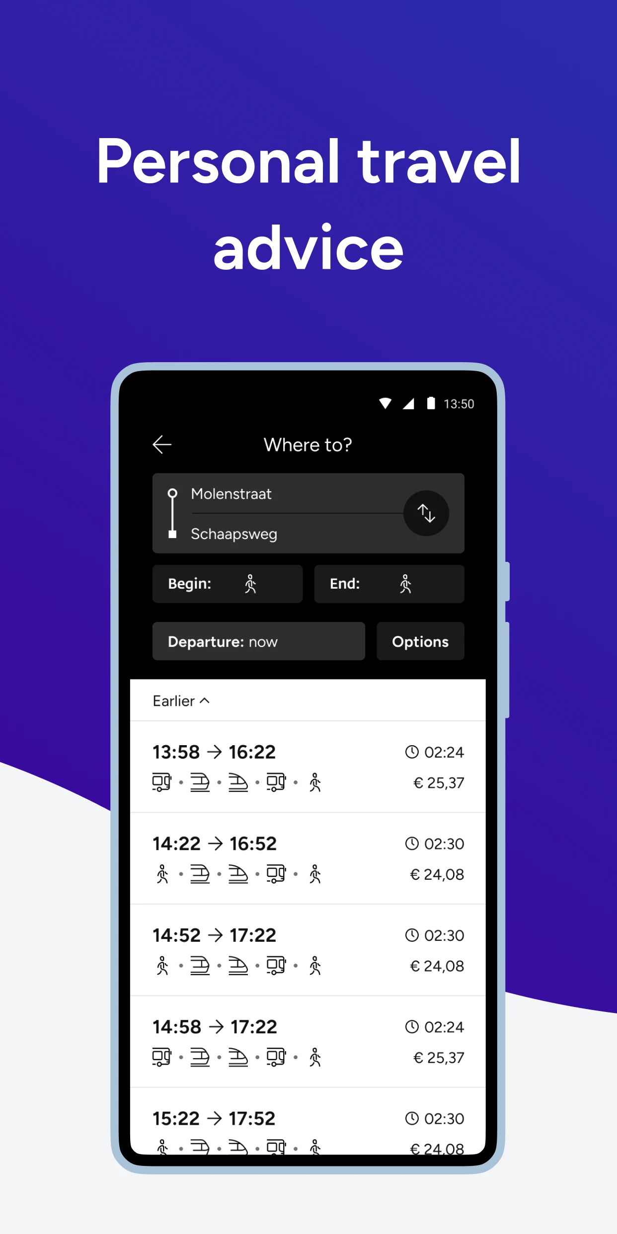 9292 travel planner + e-ticket screenshot