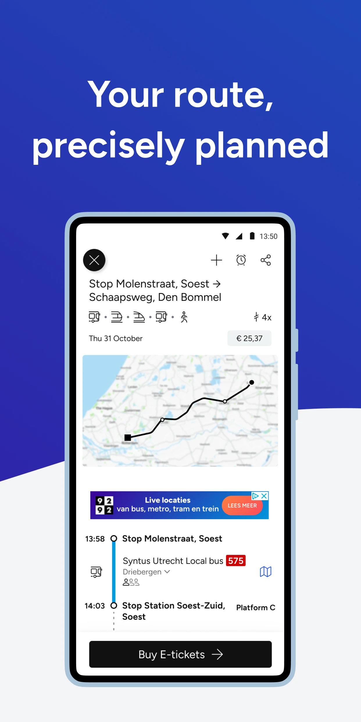 9292 travel planner + e-ticket screenshot